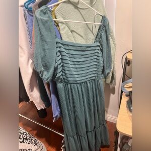 Green square neck bodice dress